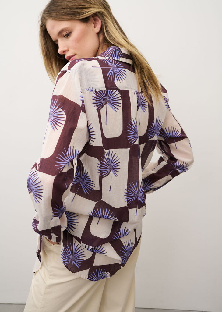 TAYA Long Sleeve Blouse in Purple Palms