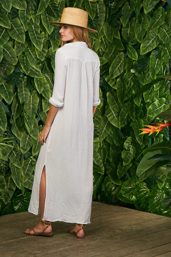 Gauze Boyfriend Maxi Dress in White