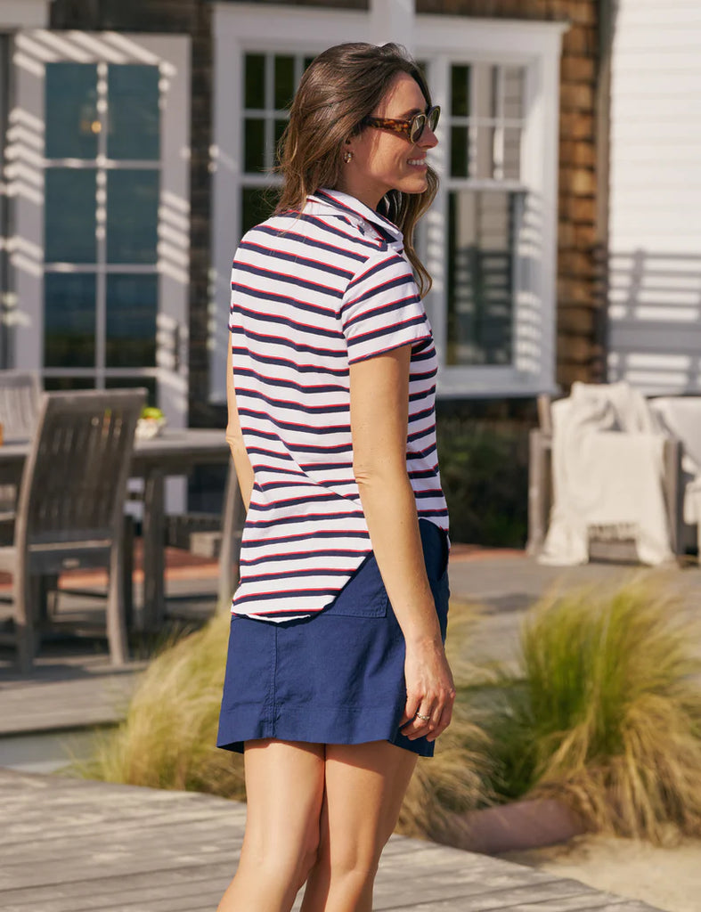 CHARLOTTE Short Sleeve Polo in White/Red/Navy French Stripe