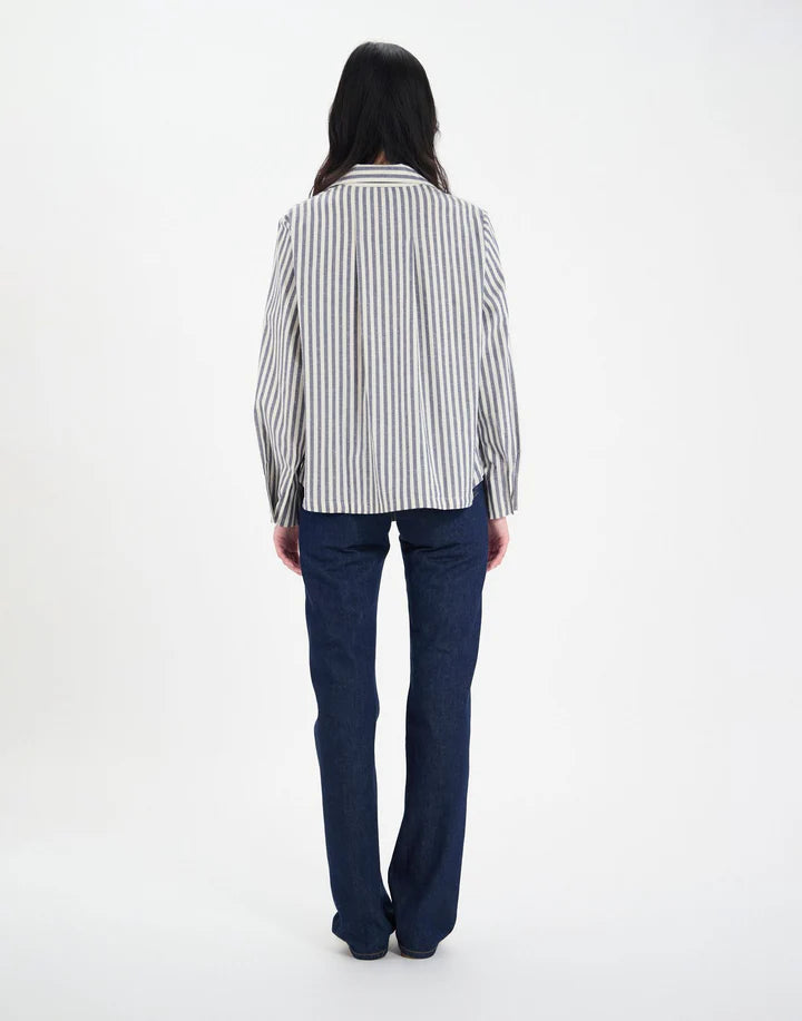 NOA Collard Blouse in Blue Stripe