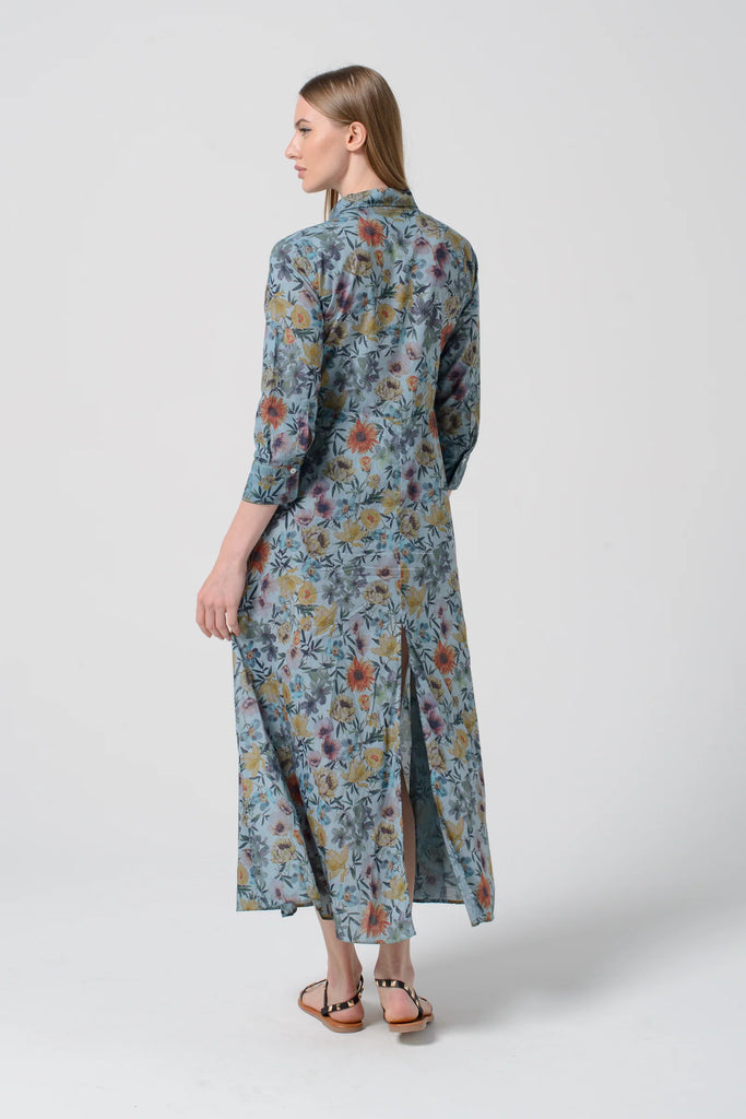 BROOKE Floral Long Sleeve Maxi Shirt Dress in Marlin