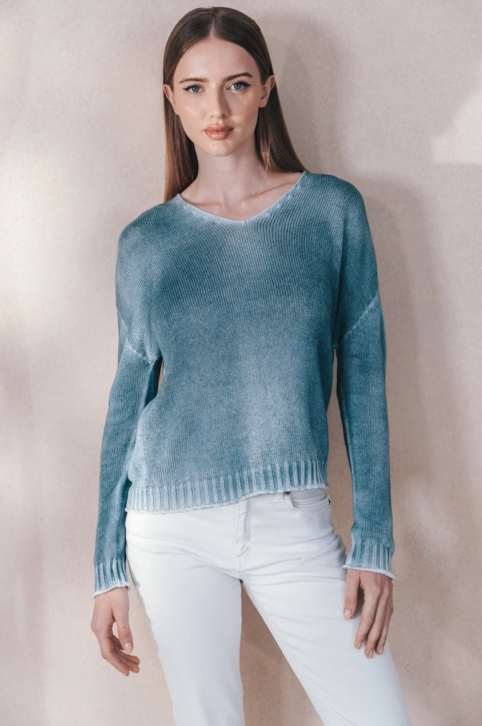 LETO V-Neck Sweater in Frost Seaweed