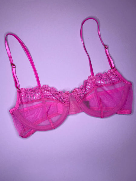 Victoria's Secret Bralette Bra Bright Pink Lace Long Line NWT