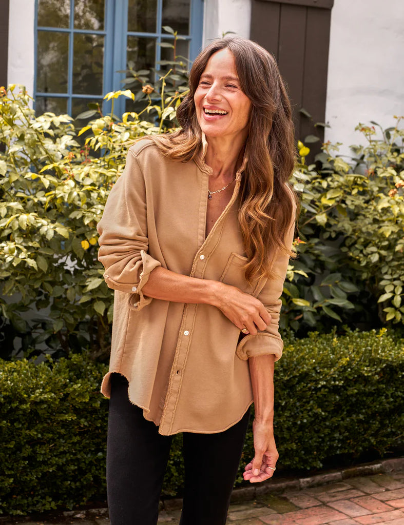 EILEEN Triple Fleece Button Down in Camel