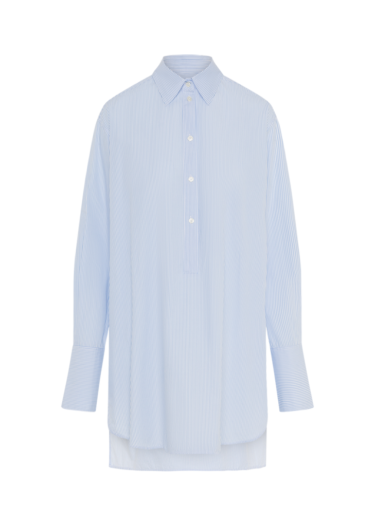 AVERY Long Blouse in Blue/White Stripe