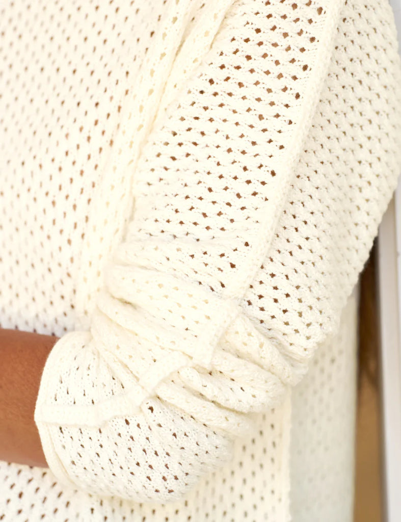 MONTEREY Pointelle Rolled Neck Cotton Sweater in Ivory