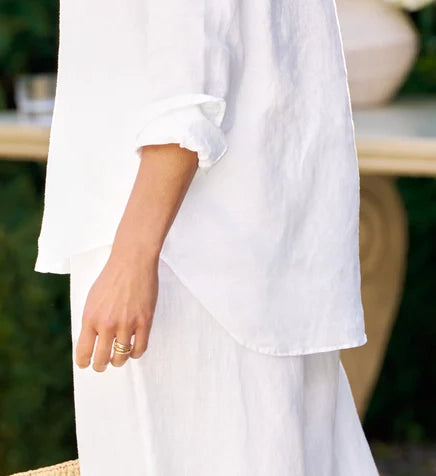 EILEEN Washed Linen Button Down in White