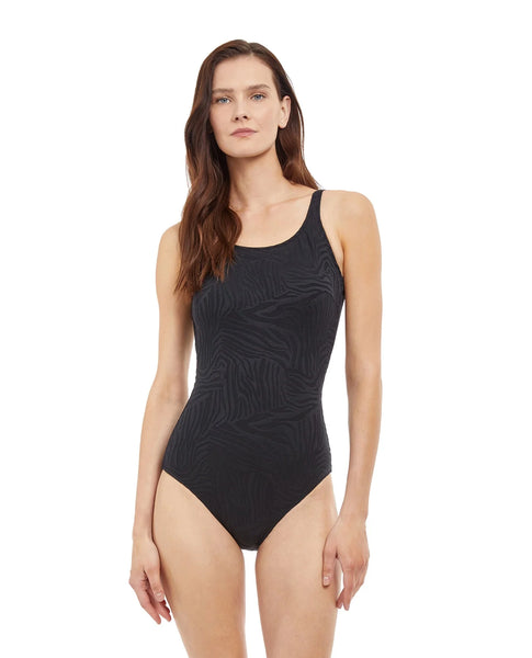 AFRICAN ESCAPE Mastectomy High Neck One Piece in Black