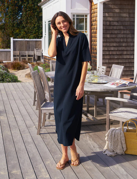 EMMA Short Sleeve Henley Maxi Dress in British Royal Navy