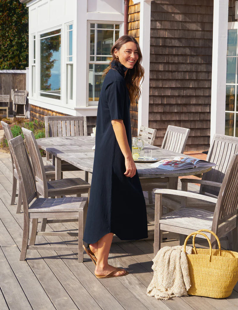 EMMA Short Sleeve Henley Maxi Dress in British Royal Navy