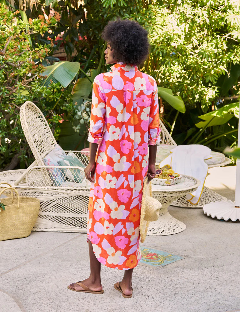 RORY Linen Shirt Dress in Orange/Pink Floral