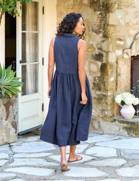 DAPHNE Linen Sleeveless Dress in Navy – Christina's Luxuries