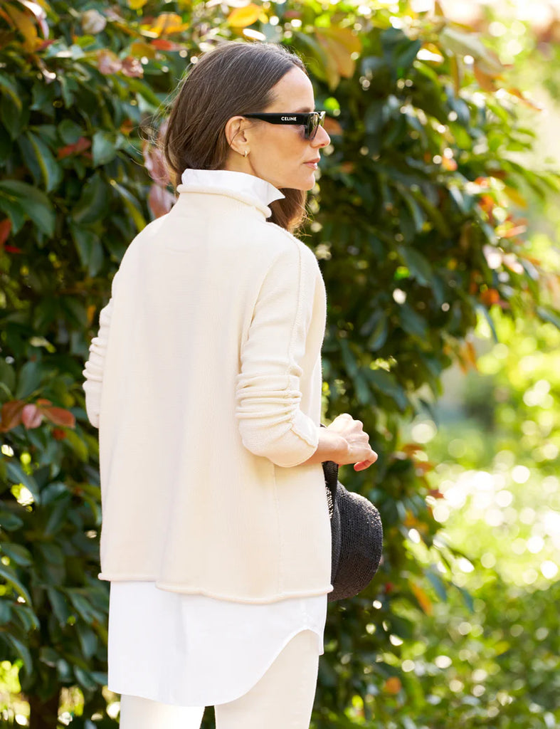 MONTEREY Rolled Neck Cotton Sweater in Cream