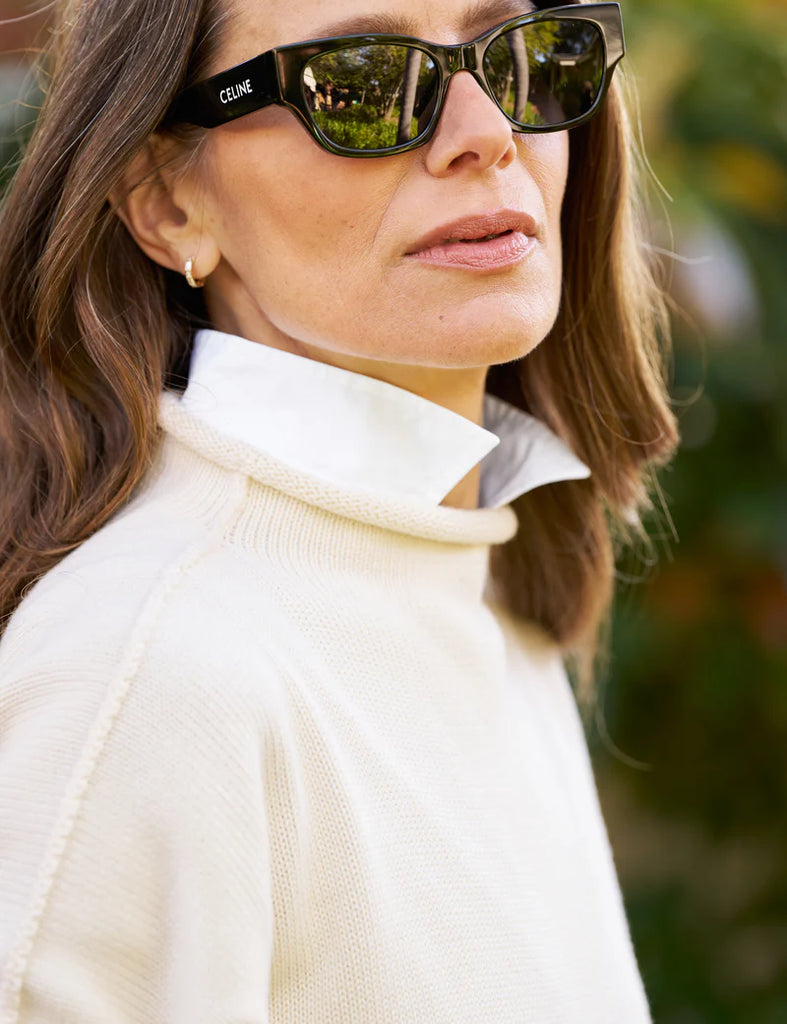 MONTEREY Rolled Neck Cotton Sweater in Cream