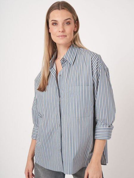 Shirt with Turn Up Cuffs in Multi Stripe