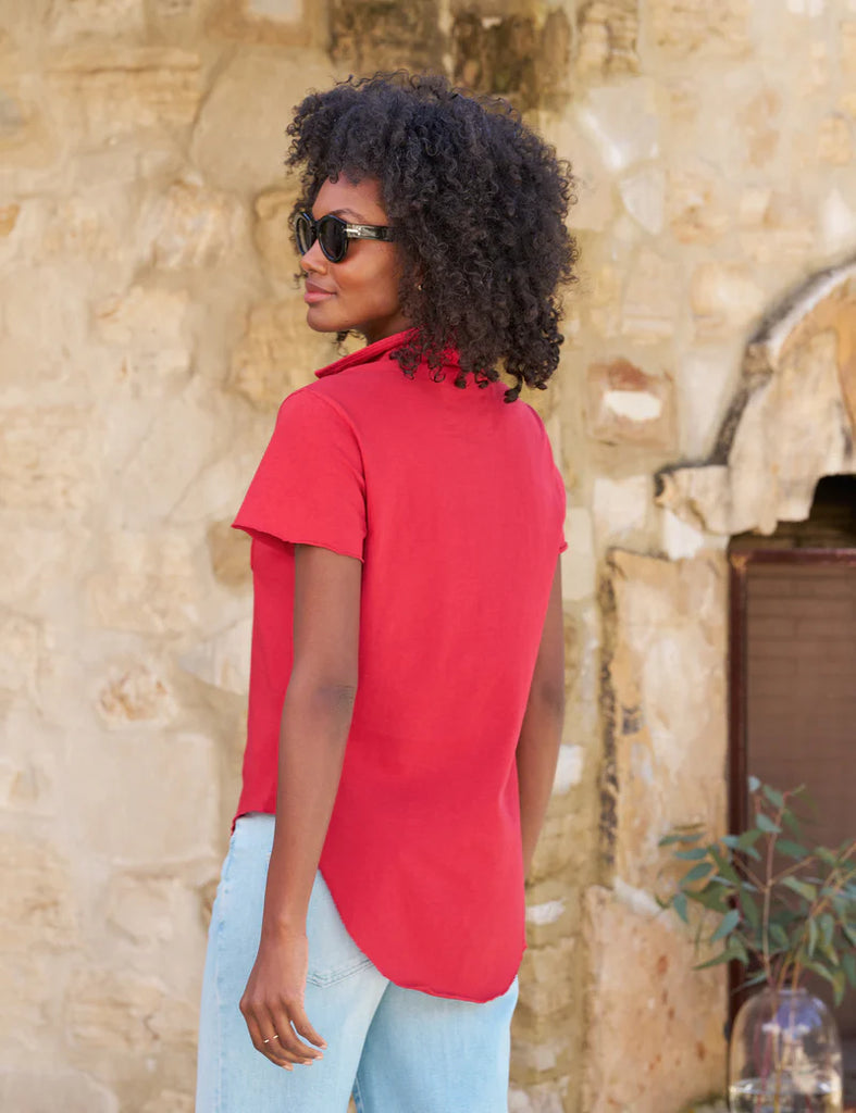 CHARLOTTE Short Sleeve Polo in Double Decker Red