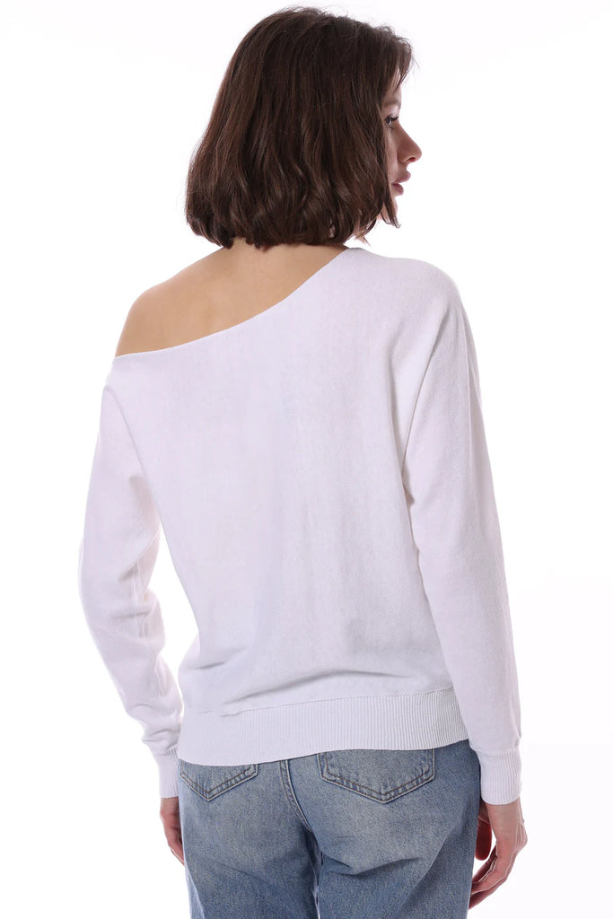 Cashmere/Cotton Off The Shoulder Sweater in White