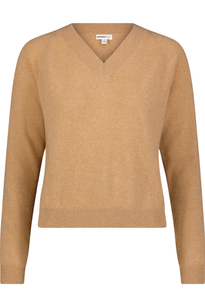 Cashmere Shrunken V-Neck Sweater in Camel