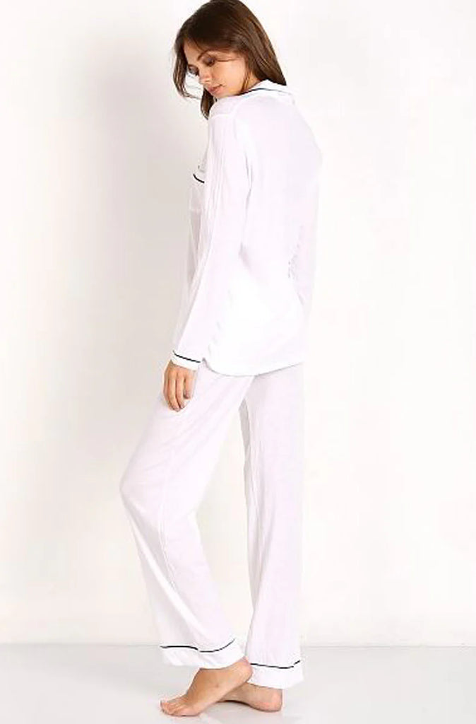Organic Cotton Long PJ Set in White/Black