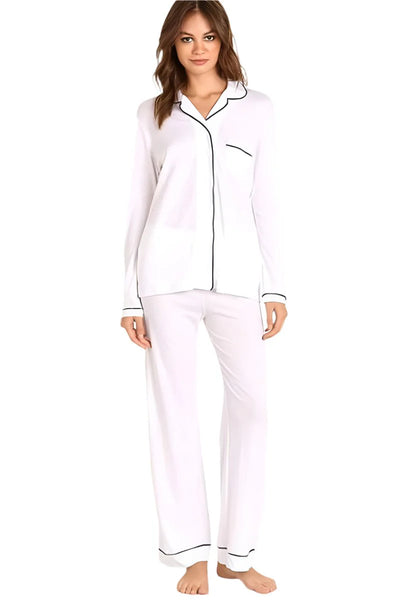 Organic Cotton Long PJ Set in White/Black