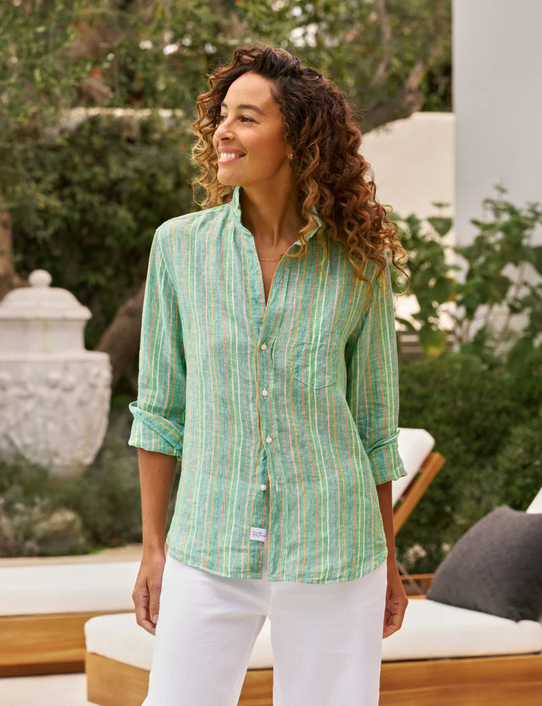 EILEEN Linen Shirt in Green Multi Stripe