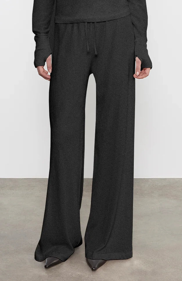 Cashmere/Cotton Wide Leg Pants in Charcoal