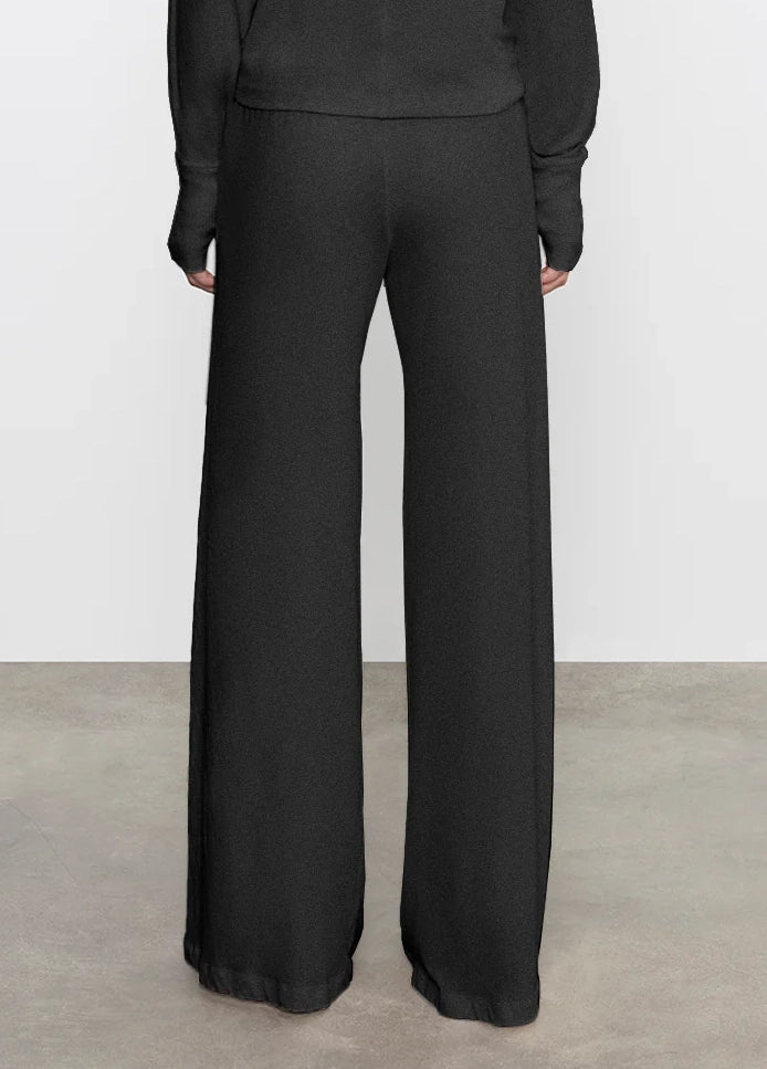 Cashmere/Cotton Wide Leg Pants in Charcoal