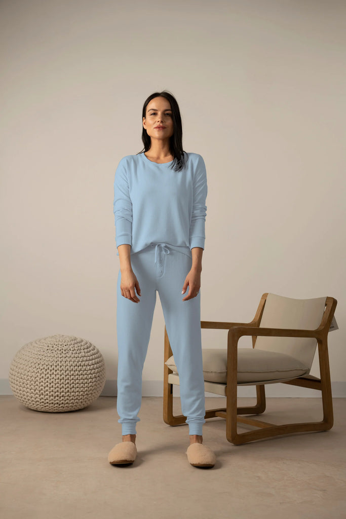 COZY Crew & Joggers PJ Set in Morning Blue