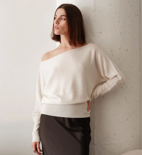 MIMI Cashmere Off Shoulder Sweater in Ivory