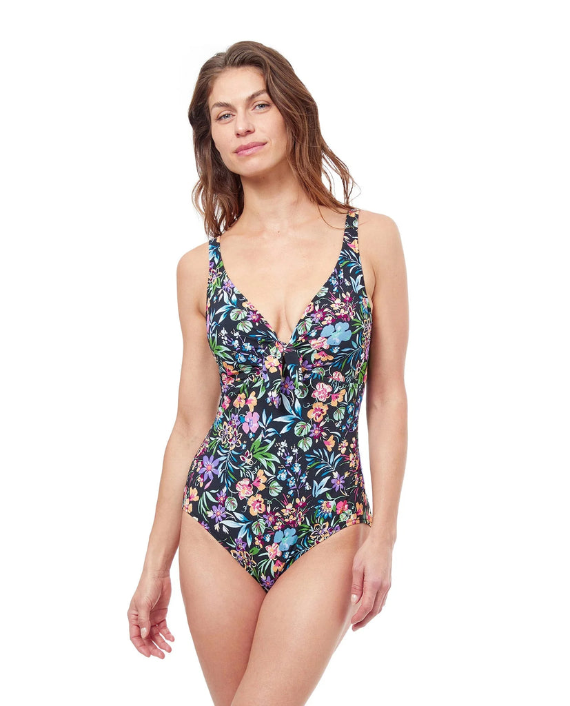 FLORA Tie Front Underwire V-Neck One Piece in Multi