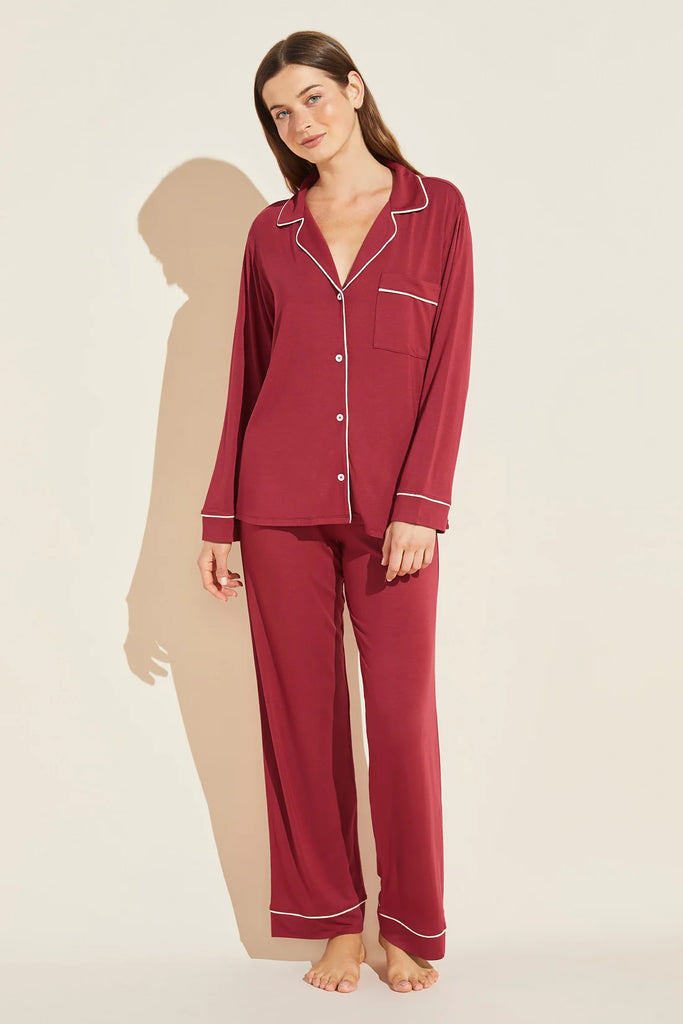 GISELE Long PJ Set in Sangria/Ivory