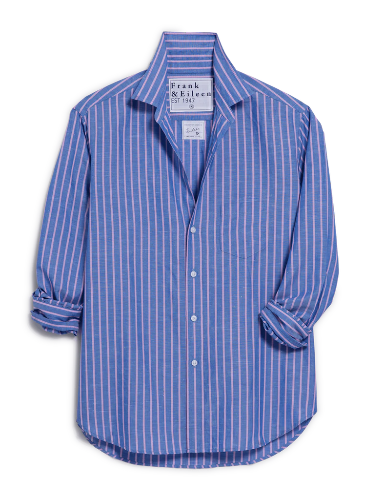 EILEEN Linen/Cotton Shirt in Bright Blue/Pink Stripe