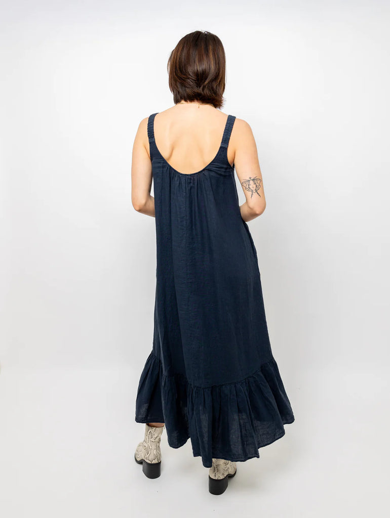 ELARA Linen Tiered Tank Dress in Copen