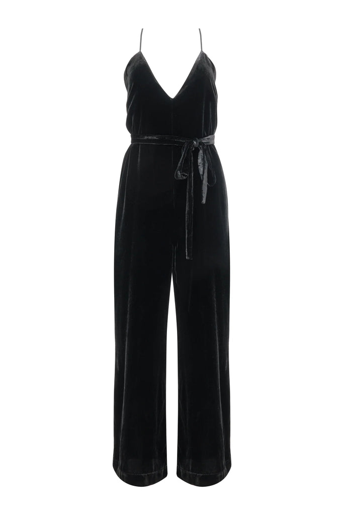 Silk Velvet Cami Jumpsuit in Black