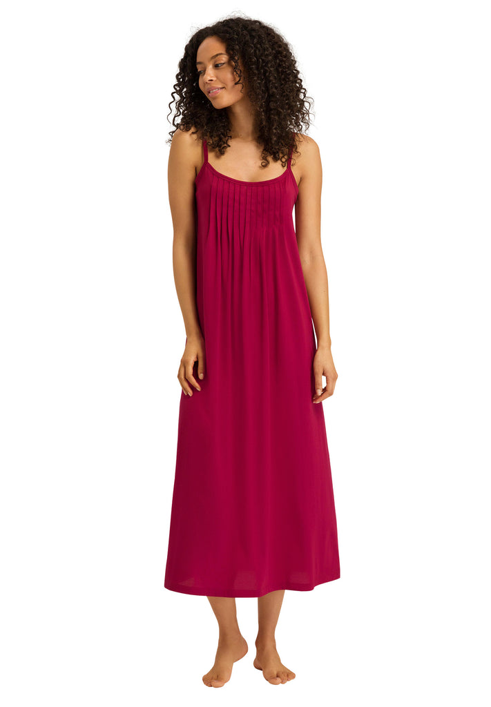 JULIET Pleated Long Night Dress in Intense Garnet