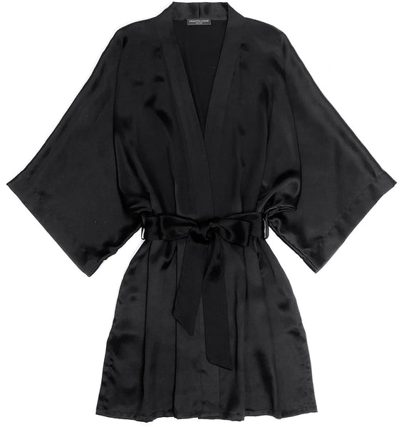 CLASSIC Silk Short Kimono Robe in Black
