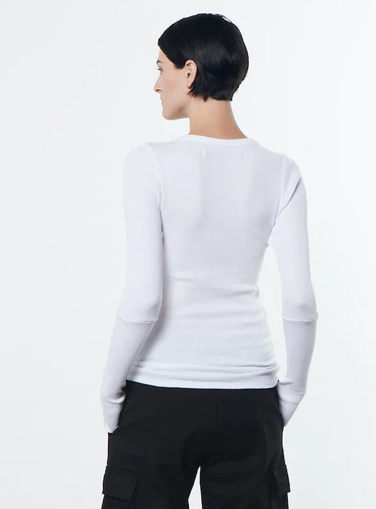 Cotton Thermal Cuffed Long Sleeve Crew in White
