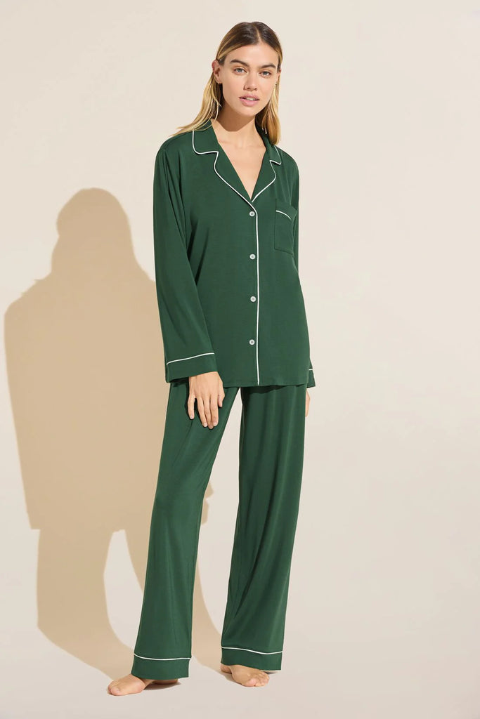 GISELE Long PJ Set in Forest Green/Ivory