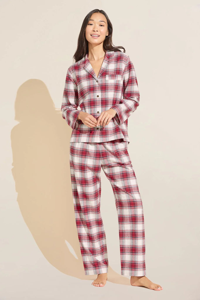 GISELE Flannel Long PJ Set in Tartan Plaid/Haute Red