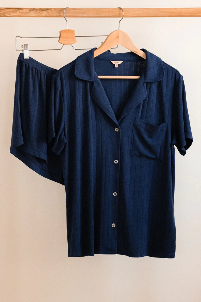 GISELE Ribbed Relaxed Short PJ Set in Navy