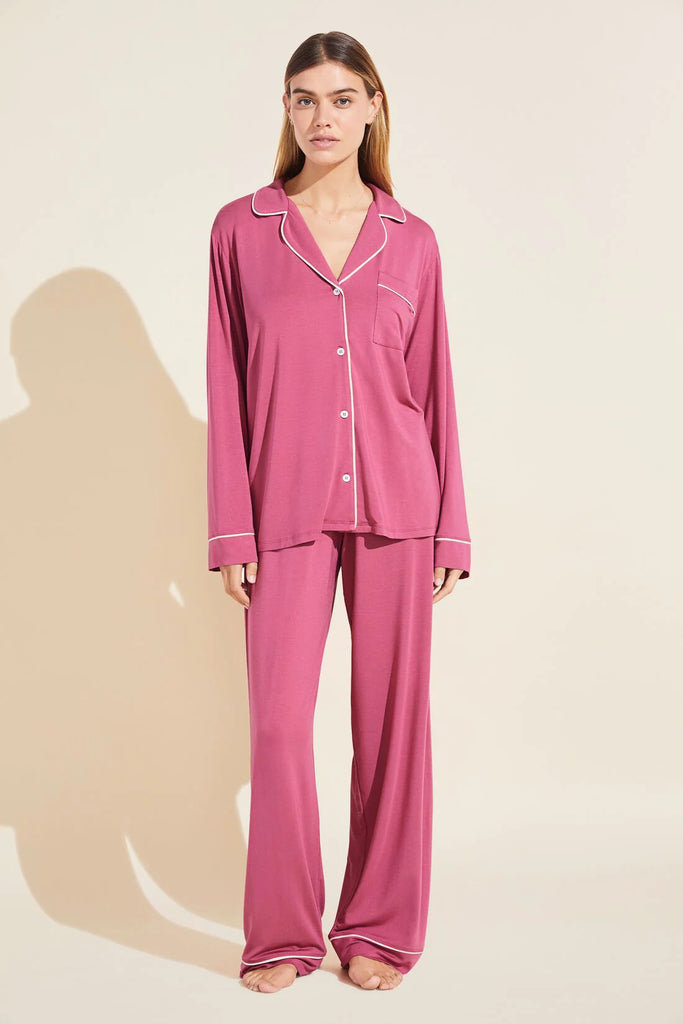 GISELE Long PJ Set in Raspberry/Ivory