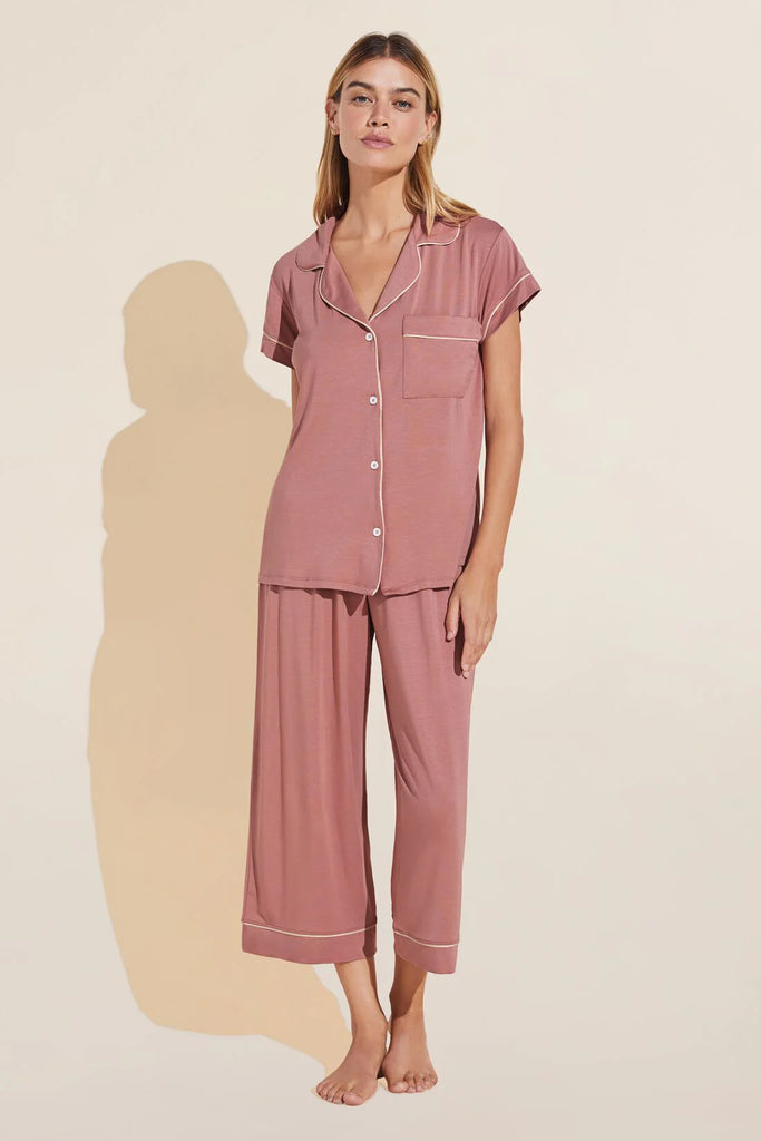 GISELE Short Sleeve & Crop PJ Set in Old Rose/Ivory