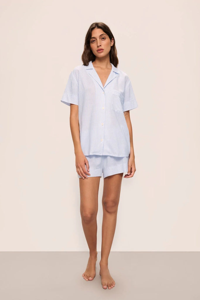 NAUTICO Woven Short PJ Set in White/Cornflower Blue