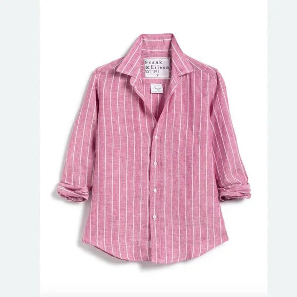 BARRY Linen Shirt in Magenta Pink Stripe