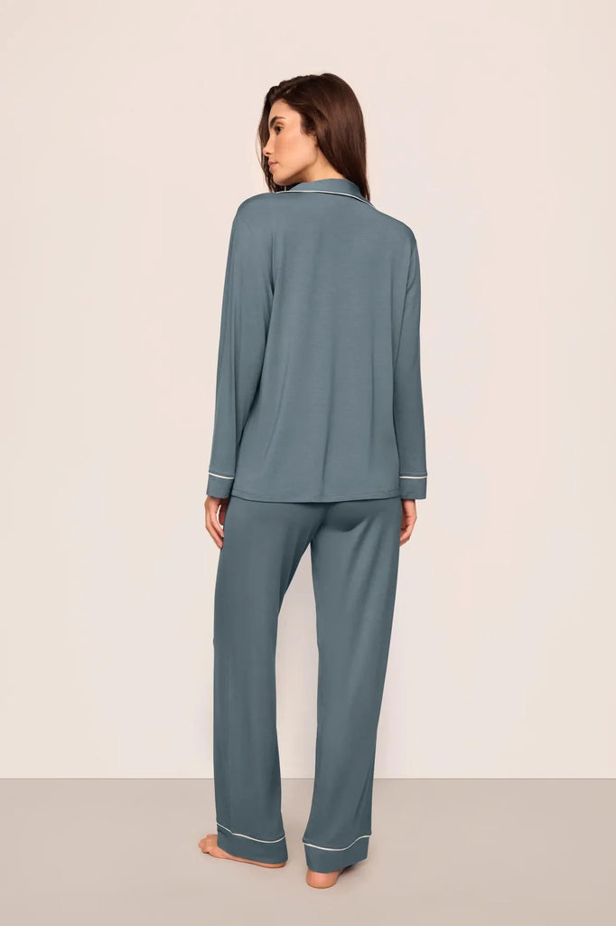 GISELE Long PJ Set in Stone Blue/Ivory