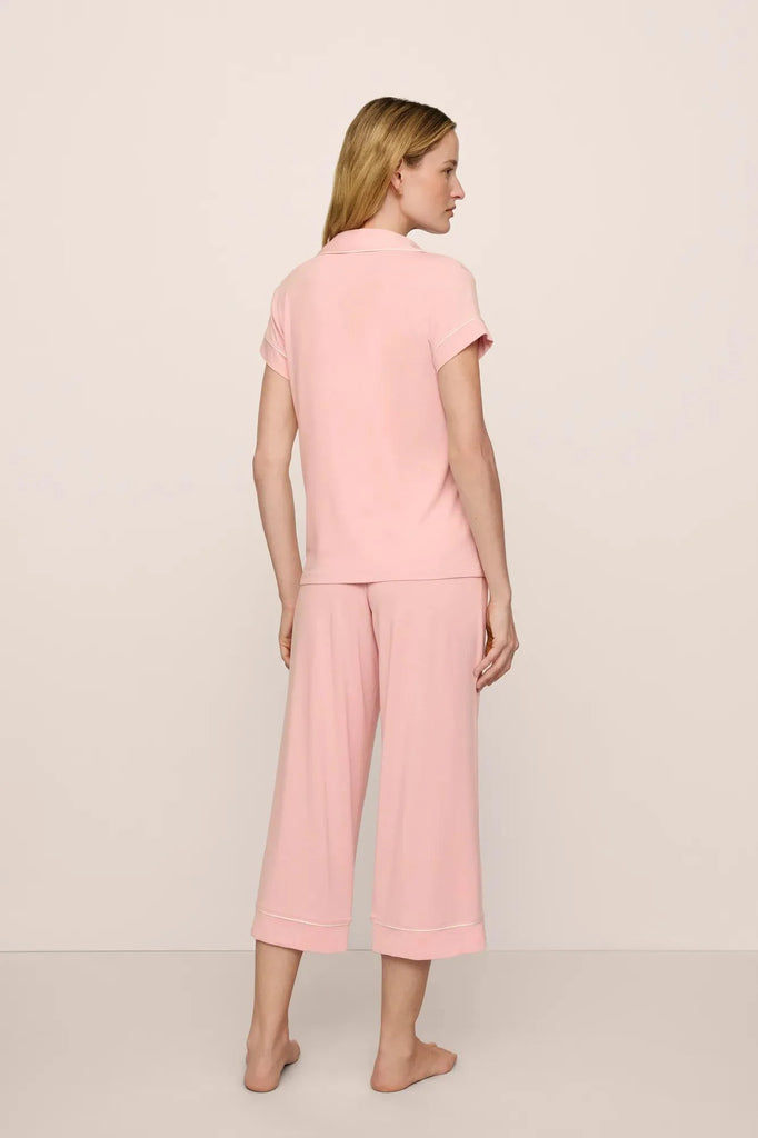 GISELE Short Sleeve & Crop PJ Set in Silver Pink/Ivory