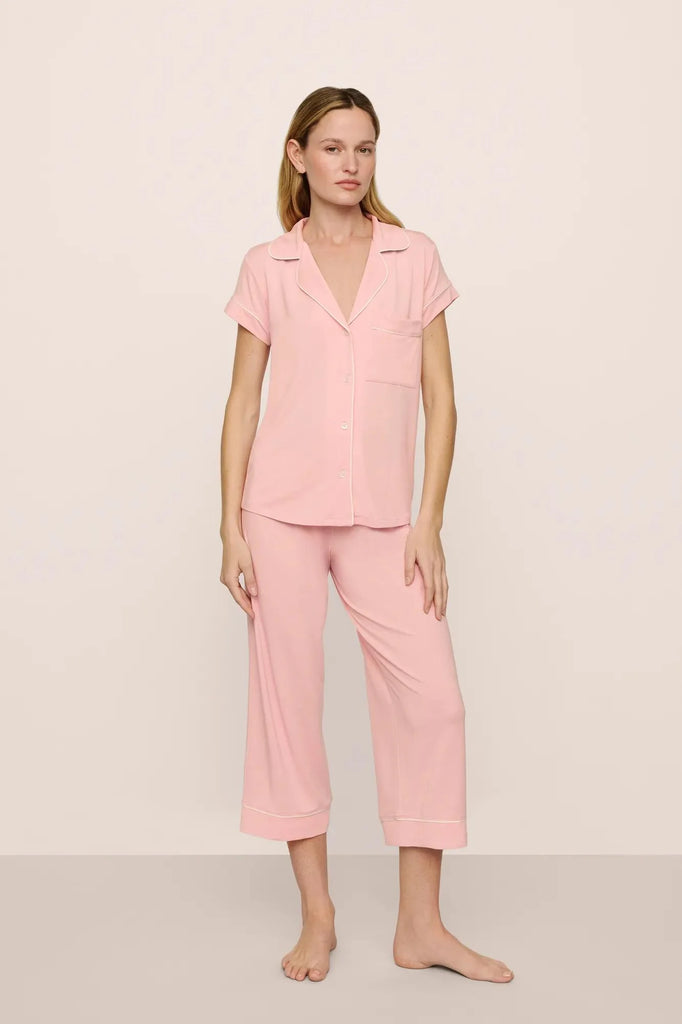 GISELE Short Sleeve & Crop PJ Set in Silver Pink/Ivory