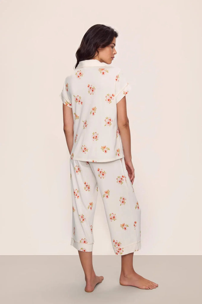 GISELE Short Sleeve & Cropped PJ Set in Floral Bloom Ivory