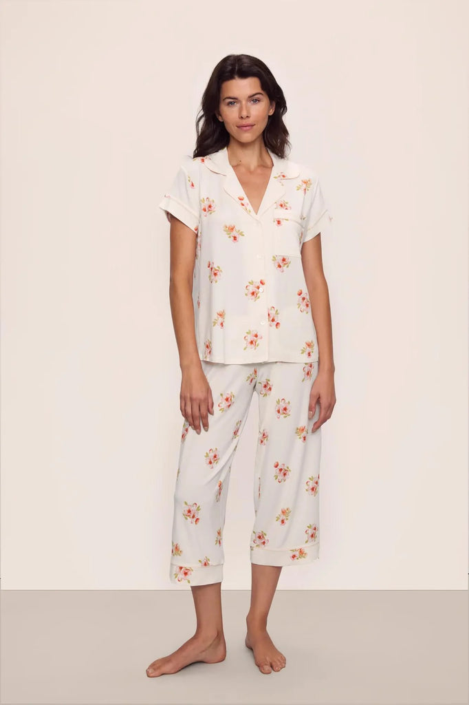 GISELE Short Sleeve & Cropped PJ Set in Floral Bloom Ivory