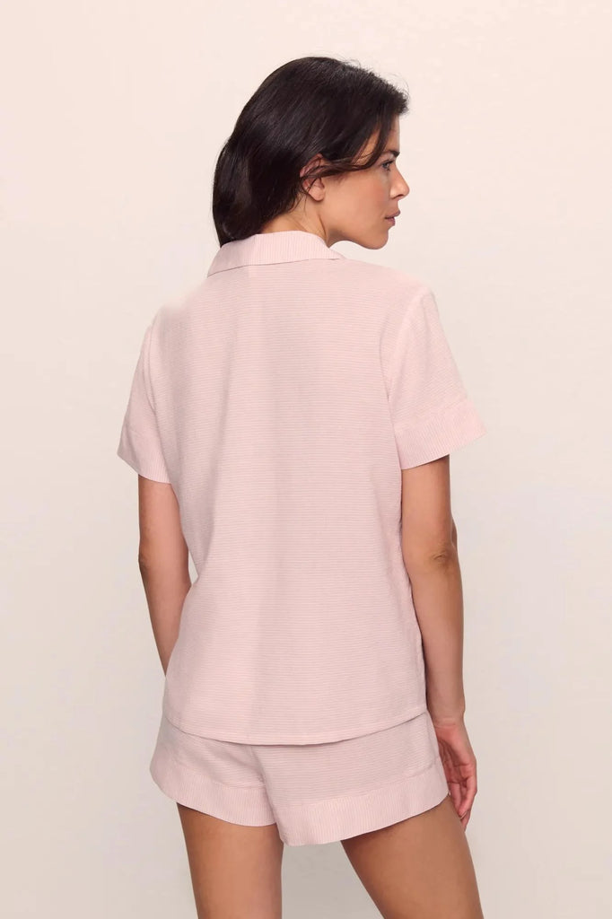 NAUTICO Woven Short PJ Set in Feeder Stripes Pale Mauve